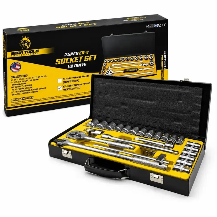 25PCS Half Drive Socket Set Mirror Finished