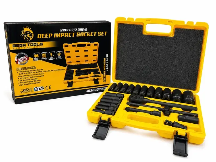Mega 22PCS Half Drive Deep Impact Socket Set 6PT And 12PT